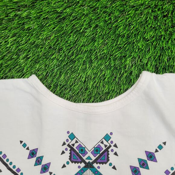 Vintage 90s Native-American Aztec Shirt Womens Large 20x24 White - Picture 11 of 15